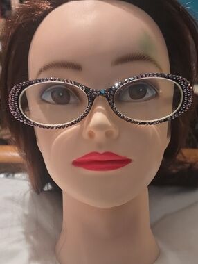Rhinestone-Embellished Purple Oval Reading Glasses